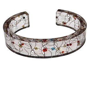 Handcrafted Boho EcoResin Cuff Bracelet Embedded Beads Copper Wire Accents Women